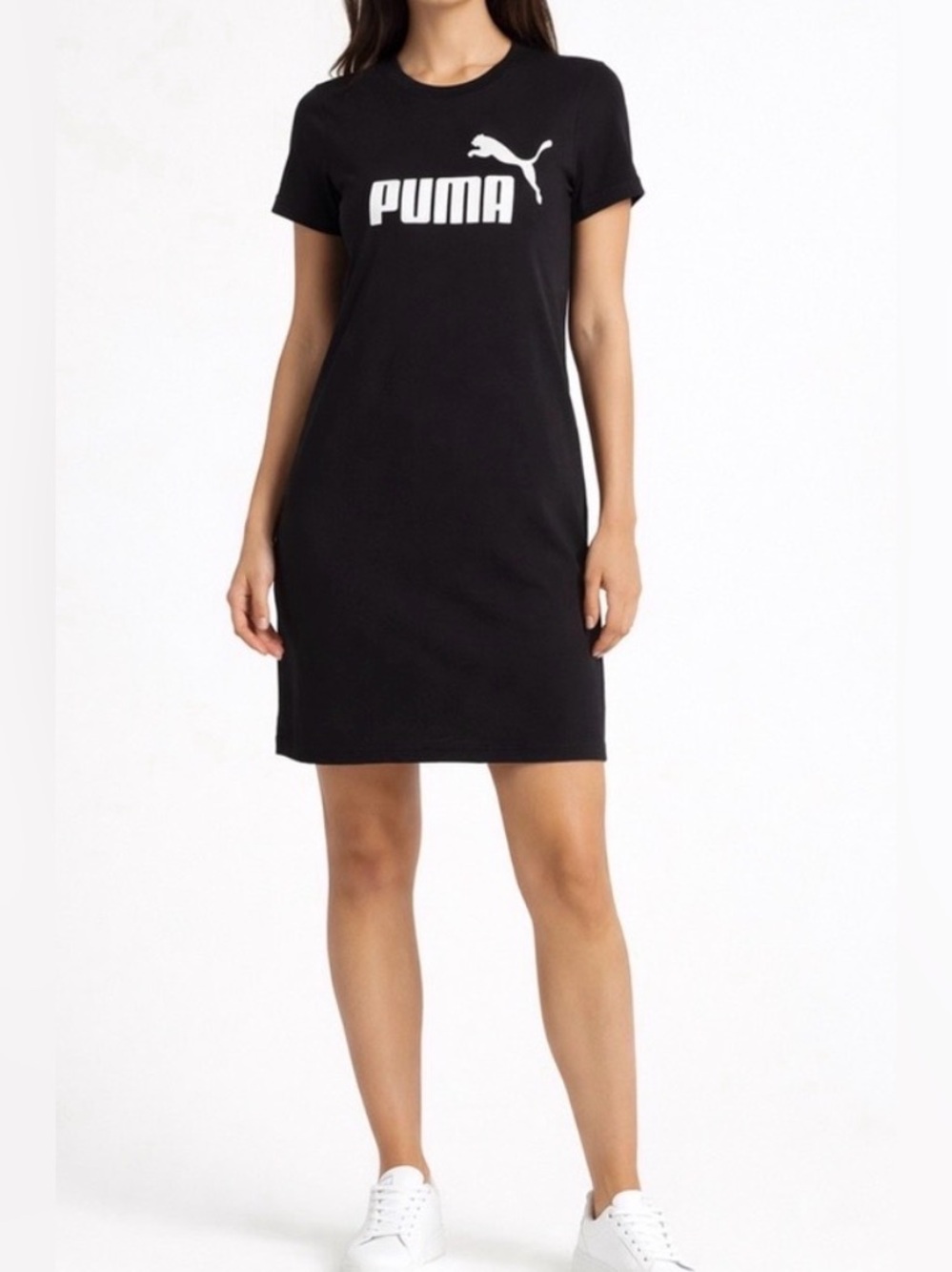PUMA Women’s size M Black Logo T-Shirt Dress Cotton Stretch Casual(E18)✨ - Picture 2 of 9